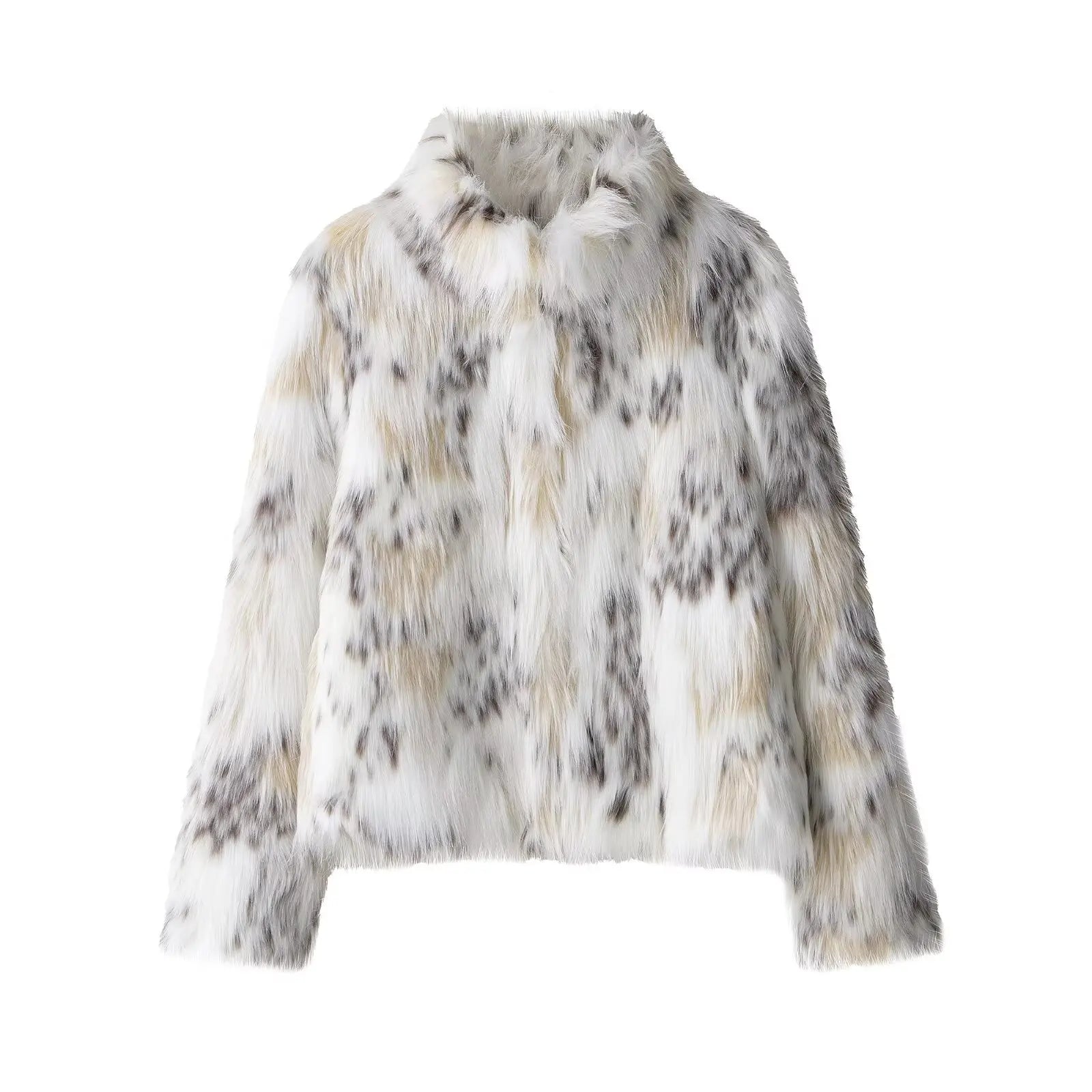 Women Animal Print Fluffy Faux Fur Coat 2025 Fashion Long Sleeves Thick Warmth Stand Collar Street Lady Outerwear Print S087d97aa757b4cbcbae3e152228af62c7 STYLEINGER