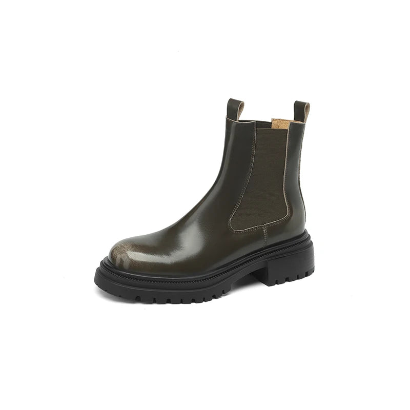 Arden Furtado Women's Calfskin Leather Chelsea Ankle Boots – Round Toe Square Heel