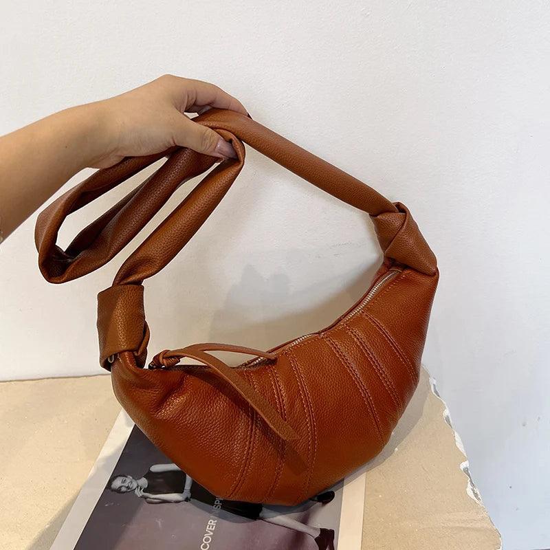 Genuine Leather Crossbody Bag Crescent Women Soft Cow Leather Zipper Shoulder