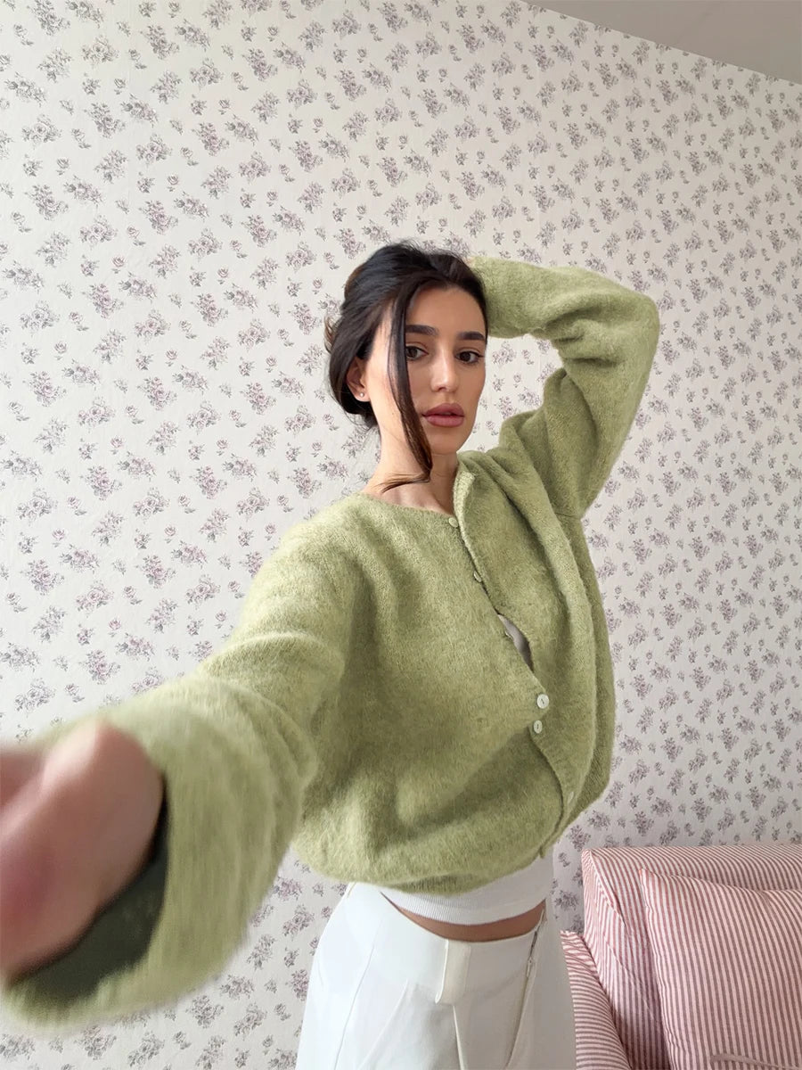 Women's Cardigan Single-Breasted O-Neck Button Knit Regular Fit Full-Sleeve Office Lady Spring Autumn Sweater