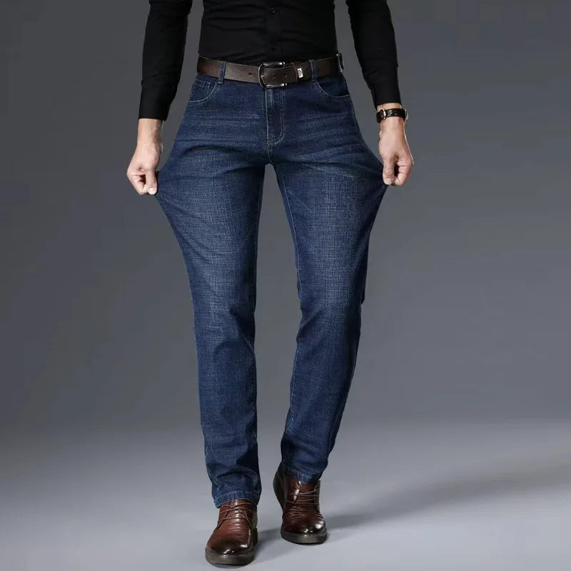 New Style Business Men's Jeans Casual Straight Stretch Fashion Classic Blue Black Work Pant Denim Trousers Male Clothing