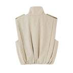Casual Chic Women Tank Vest Top Stand Collar Double Breasted Sleeveless Top Fashion