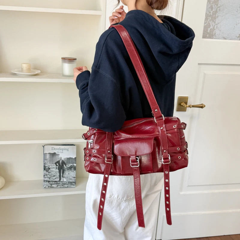 Women's PU Leather Baguette Crossbody Bag Street Style, Zipper Closure