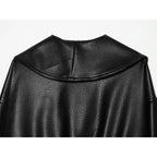 Women's Jacket Vintage Solid Faux Leather Belted Turn-Down Collar Full-Sleeve Short Loose Thick Outerwear Coat