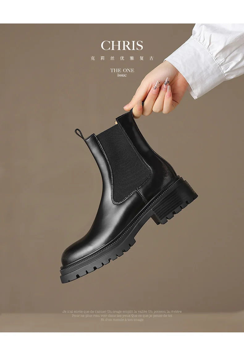 Arden Furtado Women's Calfskin Leather Chelsea Ankle Boots – Round Toe Square Heel