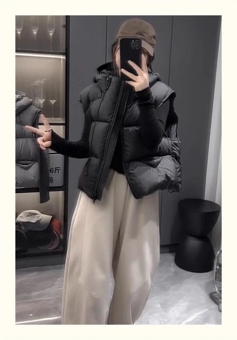 Women's Hooded Quilted Puffer Vest with Pockets