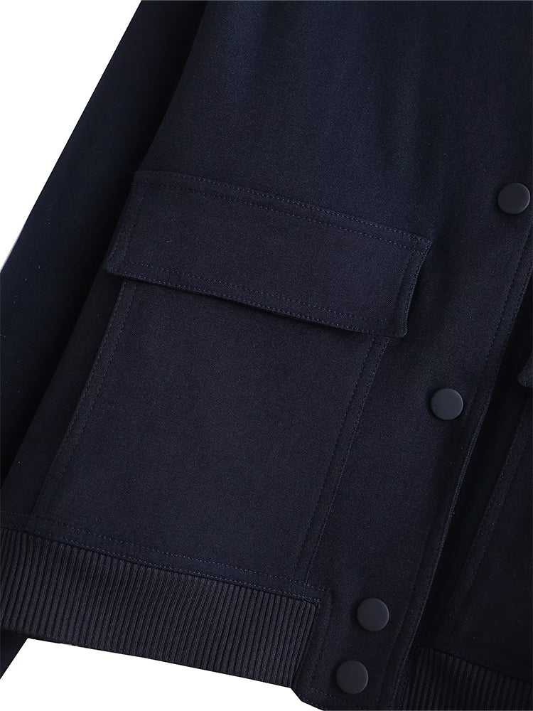 Women Fashion Solid Bomber Jackets Coat With Pockets V-Neck Single Breasted Long Sleeves