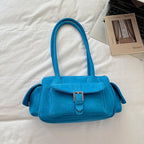 Women's Shoulder Bag Vintage Faux-Suede Baguette Zipper Underarm Bag with Phone Pocket
