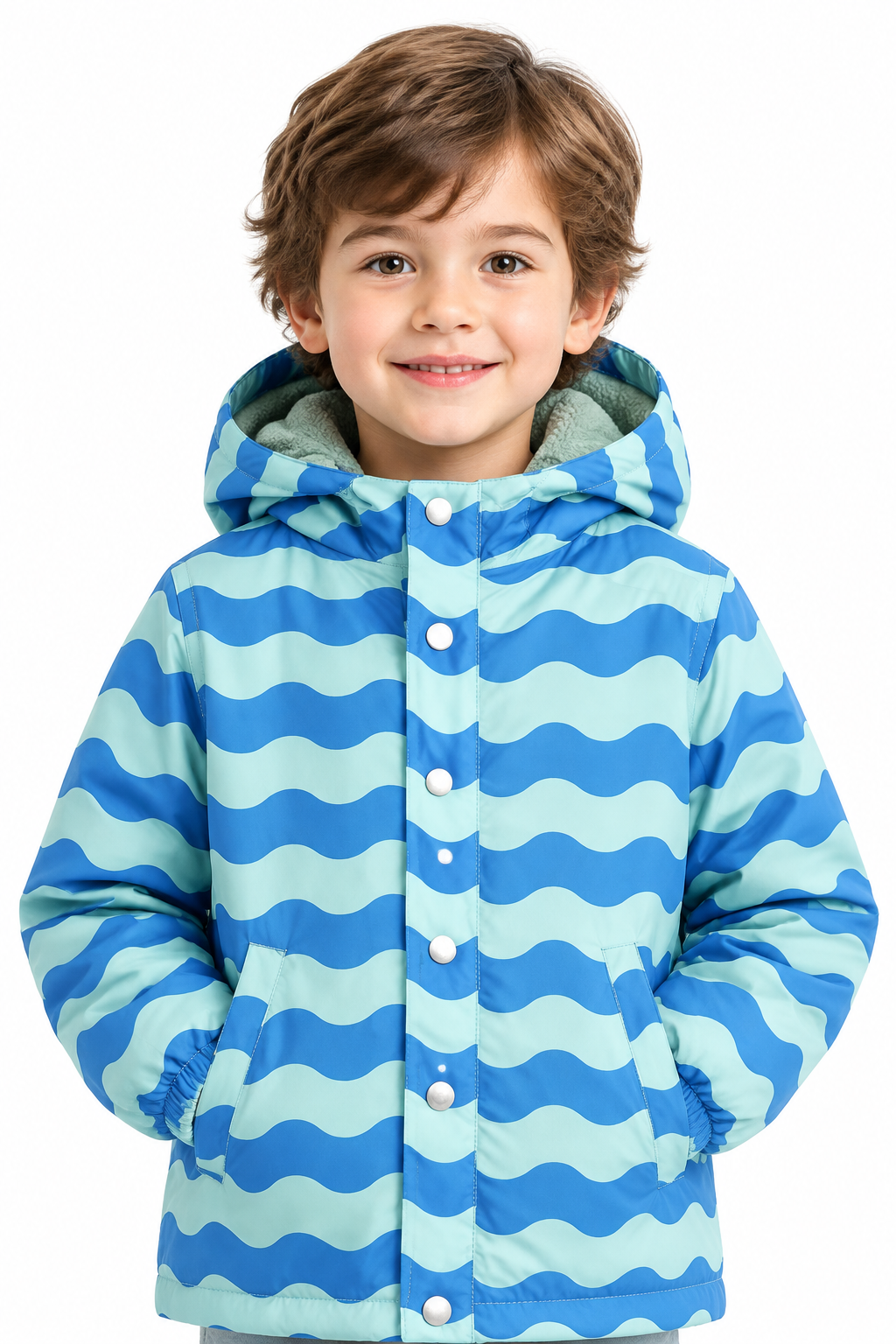 Boys' Jacket Polyester Striped Wave Design Heavyweight Fleece Full-Zip Sporty Winter Outerwear