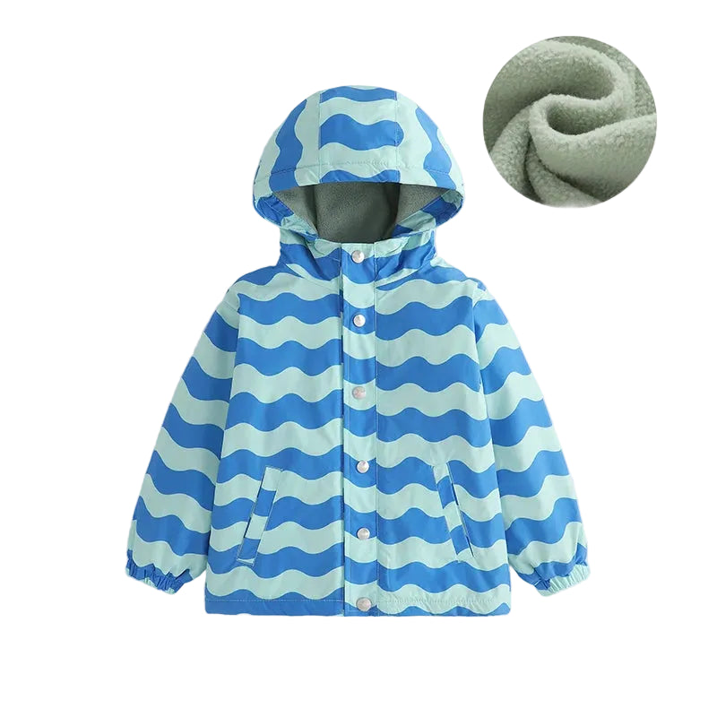 Boys' Jacket Polyester Striped Wave Design Heavyweight Fleece Full-Zip Sporty Winter Outerwear