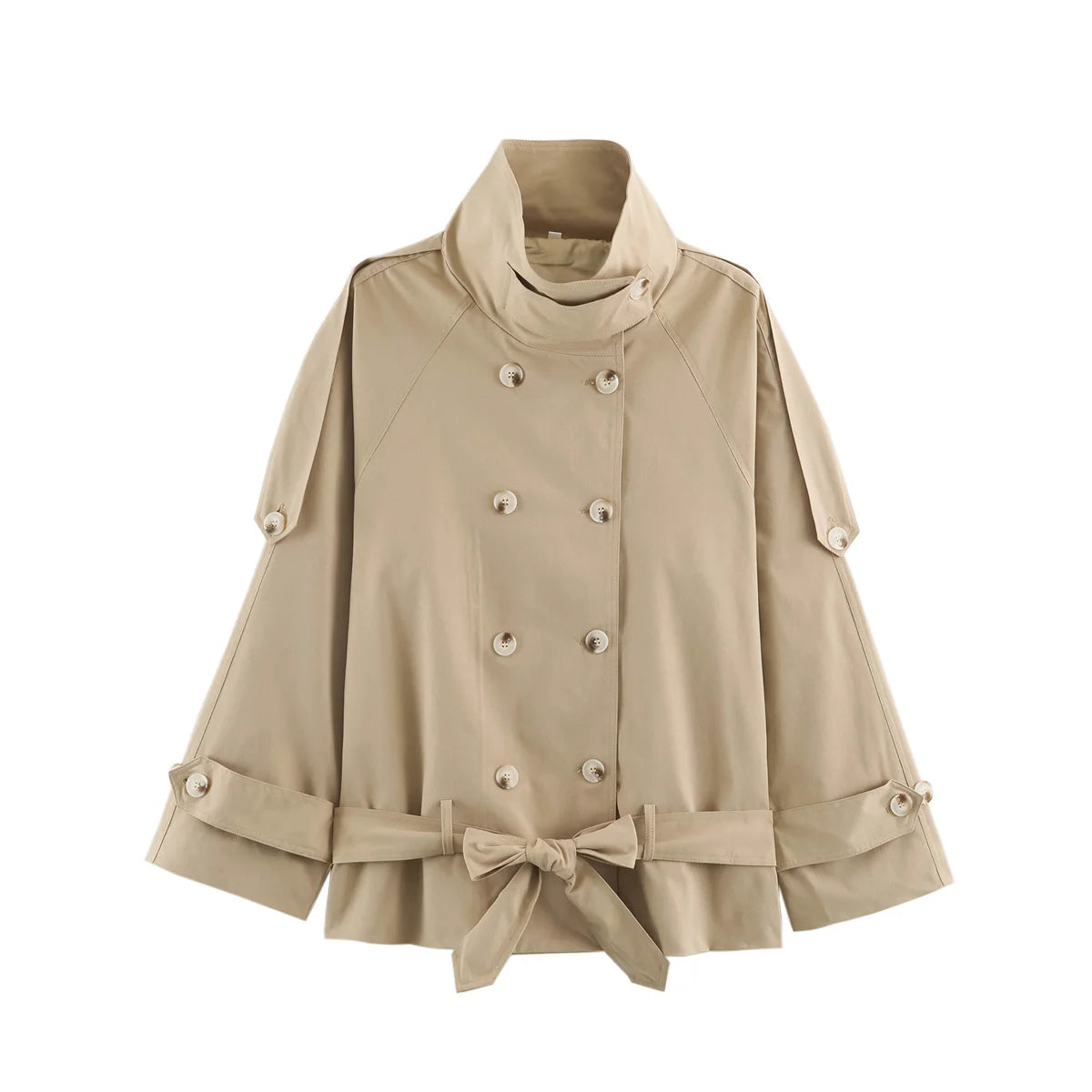 Khaki Belted Short Trench Coat for Women