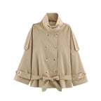 Khaki Belted Short Trench Coat for Women
