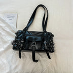 Women's PU Leather Baguette Crossbody Bag Street Style, Zipper Closure