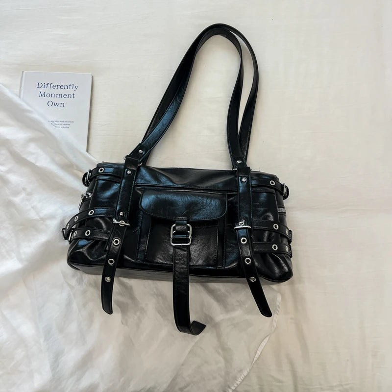 Women's PU Leather Baguette Crossbody Bag Street Style, Zipper Closure