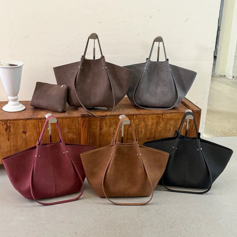 Women's Tote Bag Vintage Large-Capacity Soft PU Leather Hasp Shoulder Bag with Phone Pocket