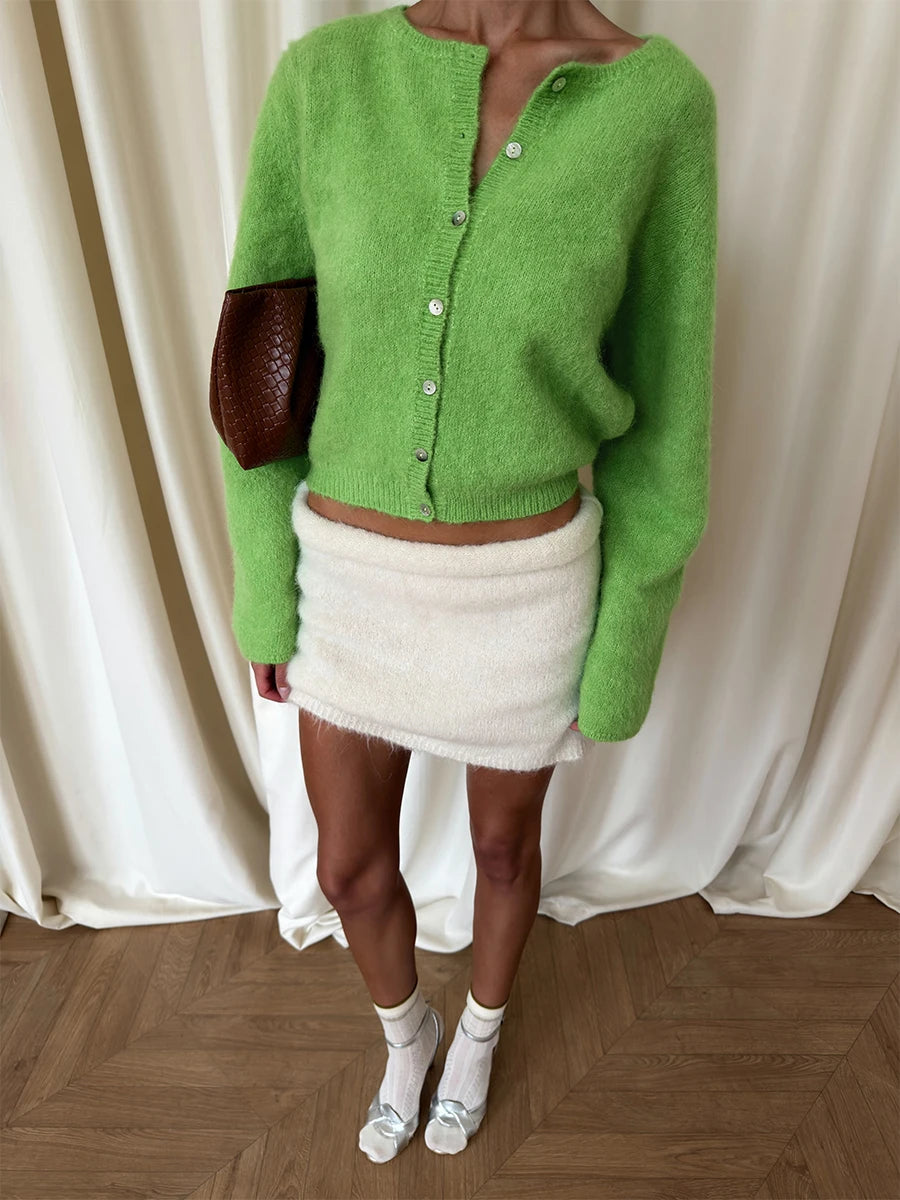 Women's Cardigan Single-Breasted O-Neck Button Knit Regular Fit Full-Sleeve Office Lady Spring Autumn Sweater