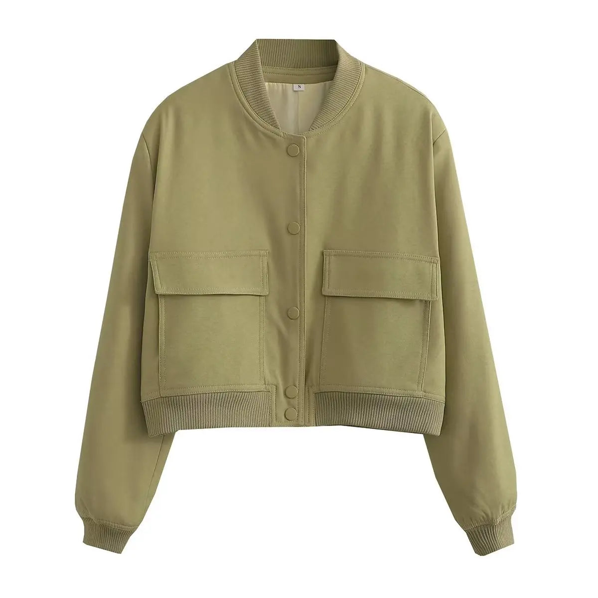 Women Fashion Solid Bomber Jackets Coat With Pockets V-Neck Single Breasted Long Sleeves