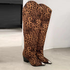 Women's Metal-Toe Western Boots in Leopard Print & Brown