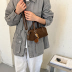 Women's Small Boston-Style PU Crossbody Bag with Zipper