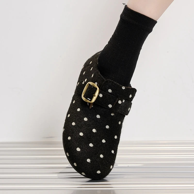 Zapatillas Planas Sin Cordones con Hebleta Retro y Motivo de Lunares para Mujer