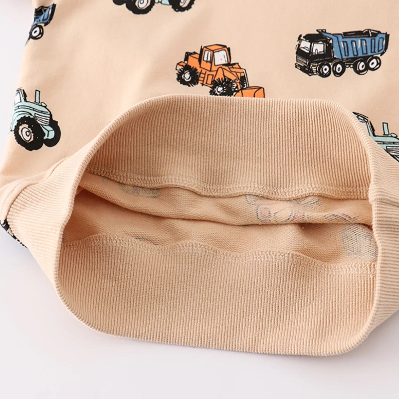 Boys' Sweatshirt Cotton Cartoon Excavator Print Pullover Full-Sleeve Autumn Kids Top