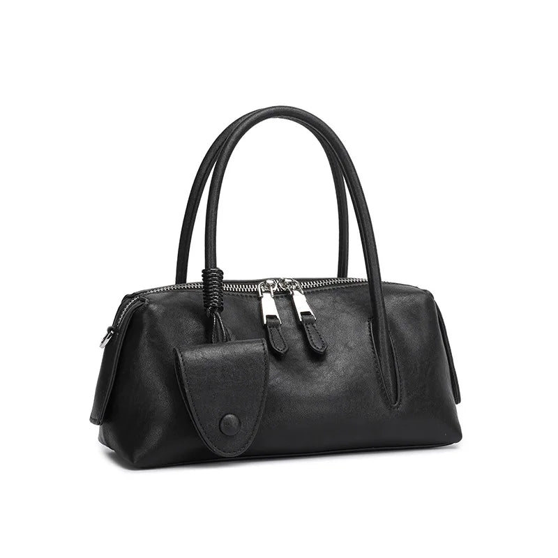 Women's Genuine Leather Bowling Shoulder Bag – Vintage Cowhide Crossbody