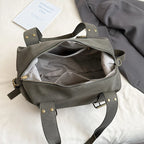 Women's Shoulder Bag Vintage Baguette-Shape PU Leather Zipper Crossbody Bag with Phone Pocket