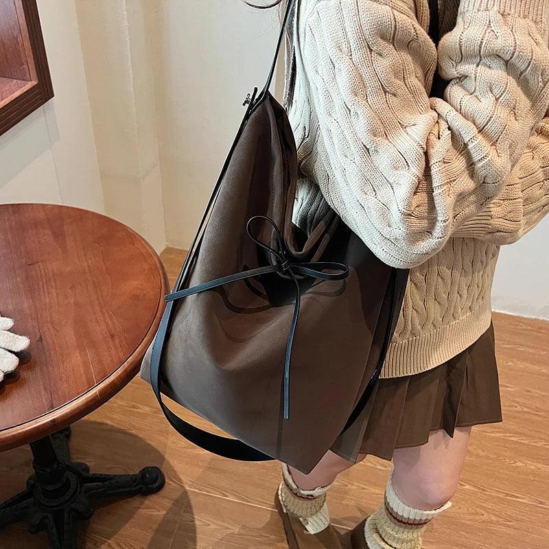 Suede Retro Shoulder Bag Women Tie Soft Hobo Crossbody Handbags Solid Purses