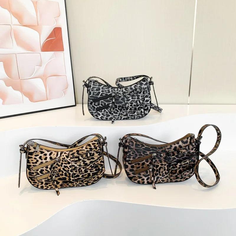 Leopard Leather Shoulder Bags Women Small Zipper Belt Zip Buckle Style Underarm