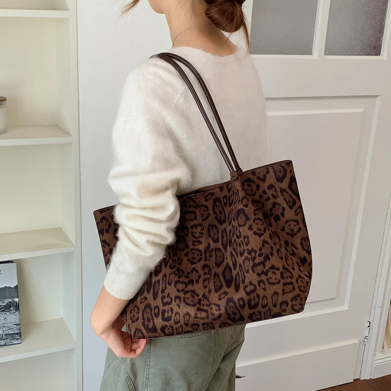 Women's Leopard Print Faux Leather Tote Shoulder Bag