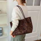 Women's Leopard Print Faux Leather Tote Shoulder Bag