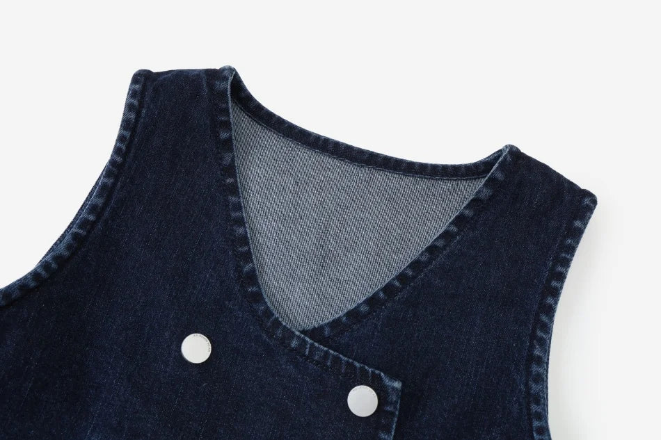 Vestido Varsity de Denim Azul Marinho para Crianças com Bordado