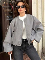Women’s Cropped Sports Jacket Zip-Up Long Sleeve