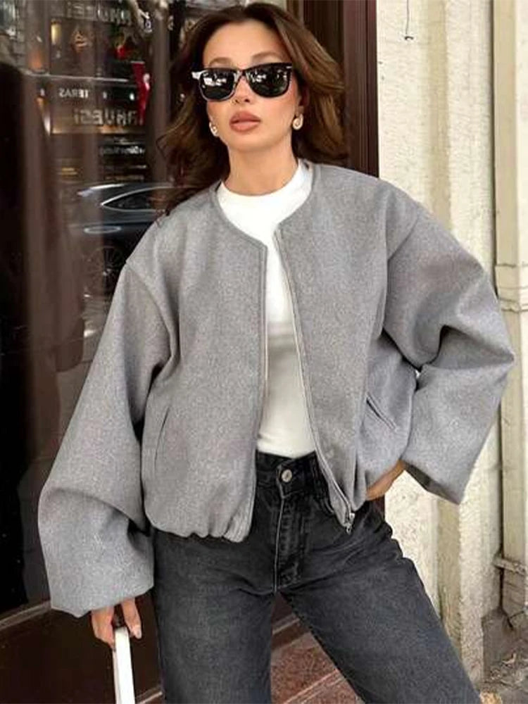Women’s Cropped Sports Jacket Zip-Up Long Sleeve