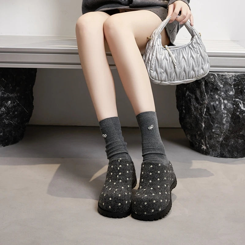 Damen Polka Dot Mule Hausschuhe Dicke Plattform Slip-On Offene Schuhe