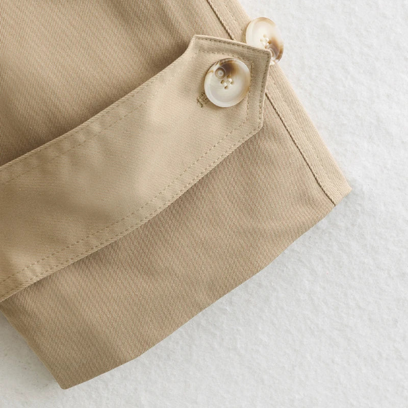 Khaki Belted Short Trench Coat for Women