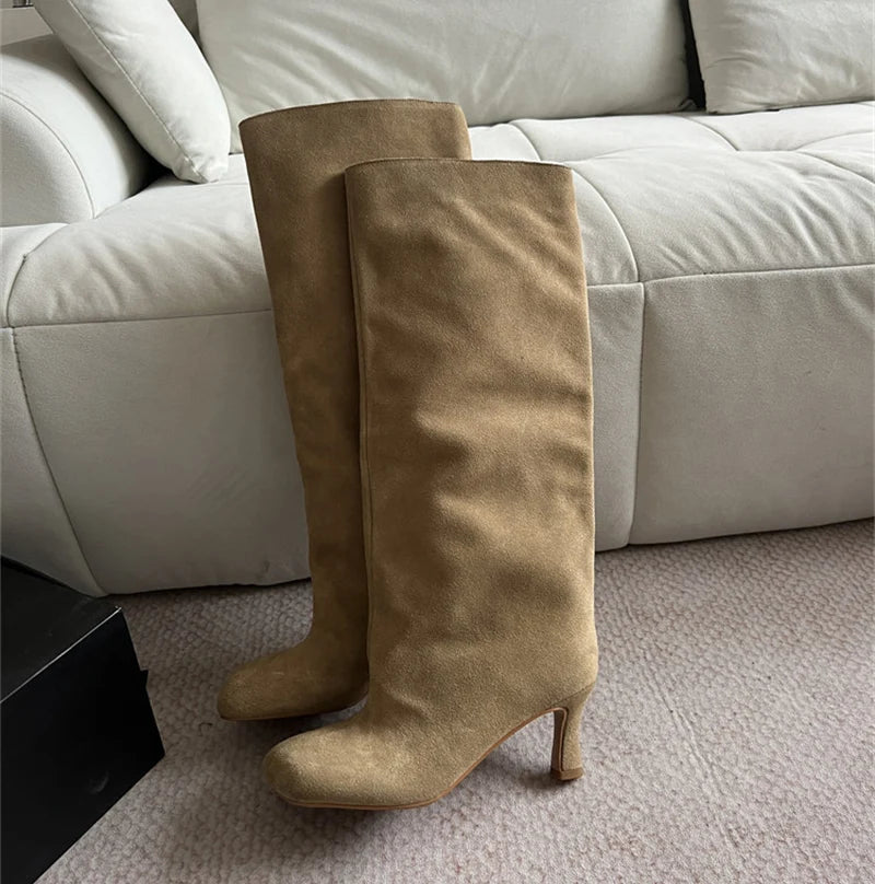 Women's Faux Suede Square Toe Knee-High Boots