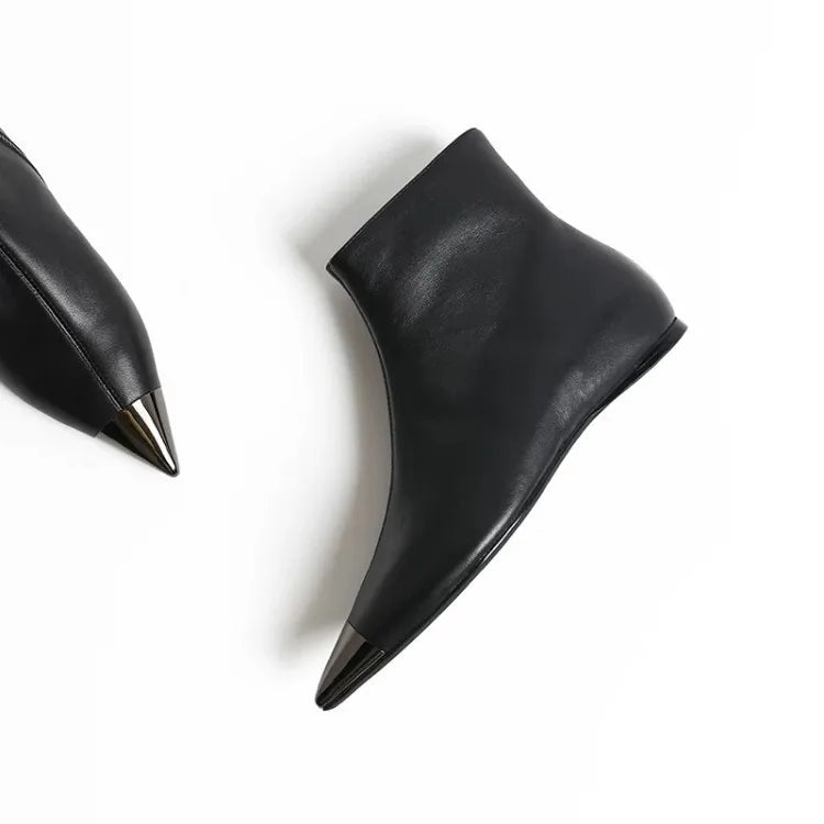 Arden Furtado Women's Winter Ankle Boots – Side Zip Metal Toe Height Increasing Heel