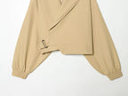 Women's Fashion Cropped Jackets V-Neck Long Sleeves With Bow Solid Pullover Chic Lady Outfits