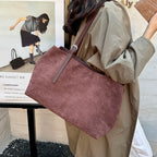 Women's Tote Bag Vintage Soft Faux-Suede Zipper Shoulder Bag with Phone Pocket