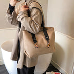 Women's Soft Faux Leather Tote Shoulder Bag with Zipper Closure