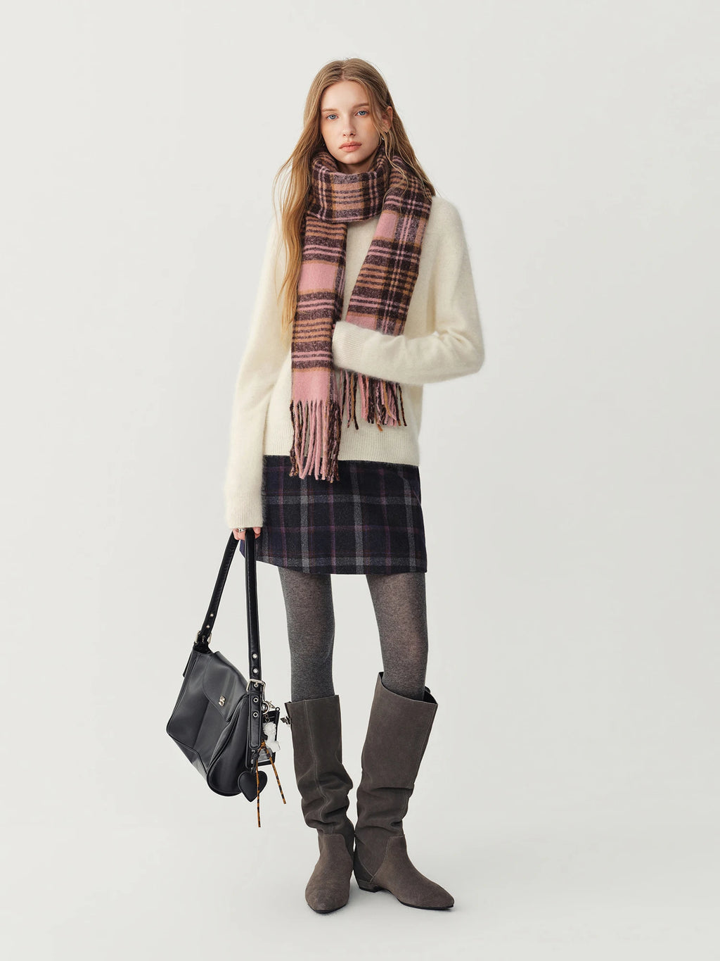 Women's Scarf Fringed Plaid Knit Polyester Cozy Warm Neck Warmer Casual Winter One Size