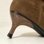 Women's Brown Faux Suede Ruched Kitten Heel Ankle Boots