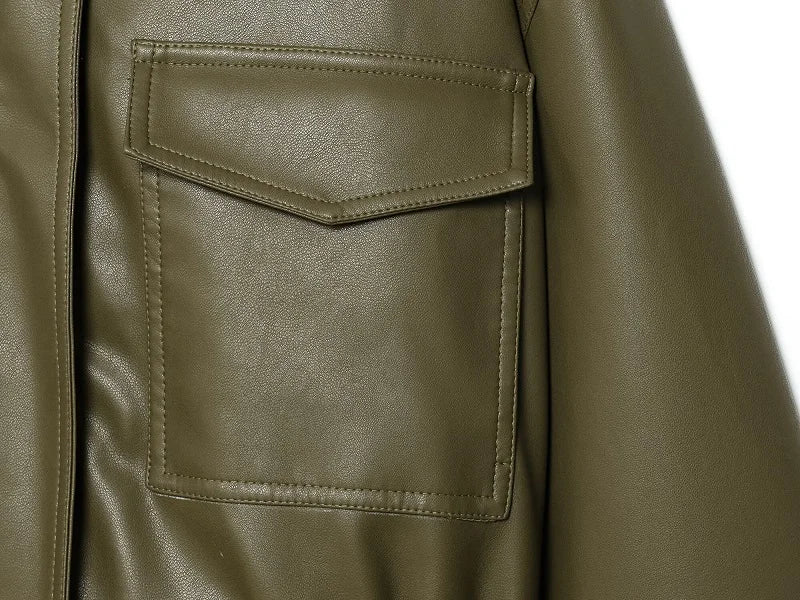Women's High-Neck Zip-Up Moto Jacket with Pockets