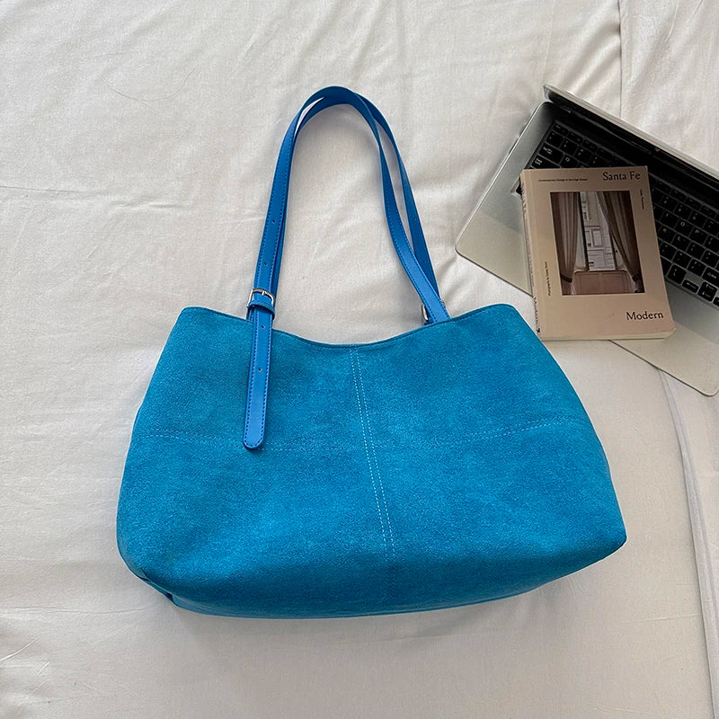 Women's Tote Bag Vintage Soft Faux-Suede Zipper Shoulder Bag with Phone Pocket