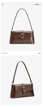 Women's Genuine Leather Baguette Shoulder Bag – Vintage Cowhide Crossbody