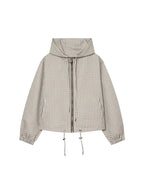 Women's Jacket Plaid Hooded Full-Zip Loose Turn-Down Collar Full-Sleeve Varsity Bomber Coat