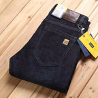New High Quality Jeans Men's Business Casual Straight Denim Pants Stretch Fashion Classic Work Trousers Blue Black Male