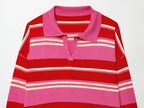 Women's Striped Polo Sweater Casual Long Sleeve Loose Pullover