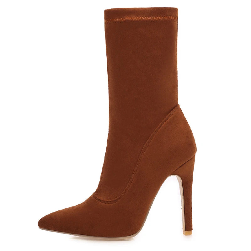 Women’s High Heel Sock Ankle Boots – Pointed Toe, Plus Size